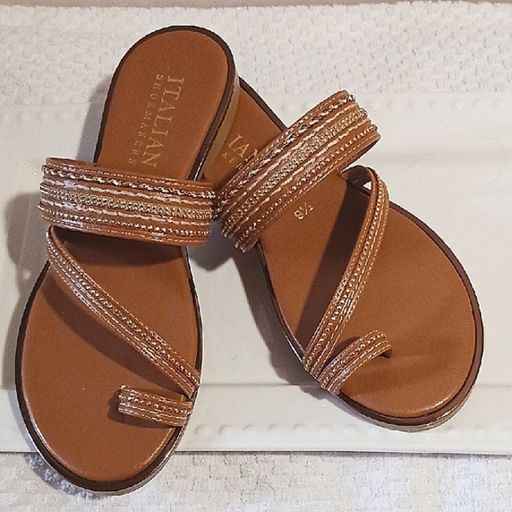 Italian Shoemakers ⚜️ Brown Strappy Sandals Gold Detail Design 9.5 Made In ITALY - Picture 10 of 12